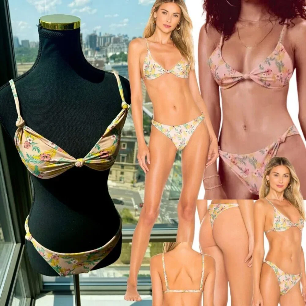 🆕 LOVE & LEMONS 🧿 NWOT Antigua Knot Thong Bikini Set - Size Small